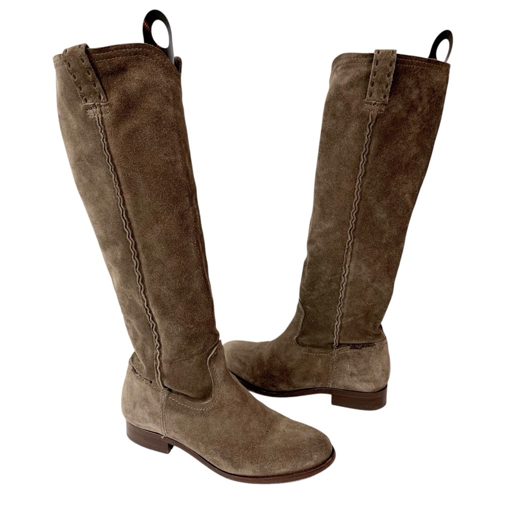 Frye Cara Suede Tall Boots in Elephant Taupe Womens 6.5 Slouchy Pull On Neutral